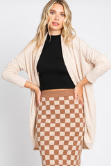 Beige Ribbed Open Front Cardigan