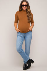 Mocha Mock Neck Short Sleeve Knit Maternity Top