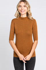 Mocha Mock Neck Short Sleeve Knit Top