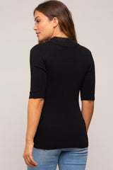 Black Mock Neck Short Sleeve Knit Maternity Top