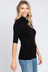 Black Mock Neck Short Sleeve Knit Top