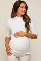 White Mock Neck Short Sleeve Knit Maternity Top