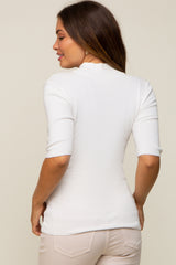 White Mock Neck Short Sleeve Knit Maternity Top