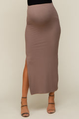 Mocha Ribbed Maternity Maxi Skirt