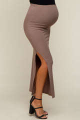 Mocha Ribbed Maternity Maxi Skirt