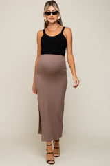 Mocha Ribbed Maternity Maxi Skirt