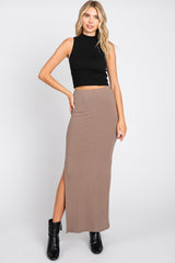 Mocha Ribbed Maternity Maxi Skirt