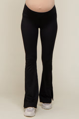 Black Side Slit Maternity Leggings