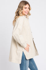 Beige Denim Button Down Button Down Jacket