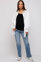 White Striped Puffed Sleeve Maternity Blouse