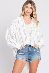 White Striped Puffed Sleeve Blouse