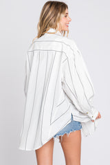 White Striped Puffed Sleeve Blouse