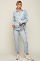 Light Blue Plaid Front Pocket Hi-Low Top