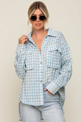 Light Blue Plaid Front Pocket Hi-Low Top