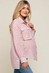 Mauve Plaid Front Pocket Hi-Low Maternity Top