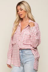 Mauve Plaid Front Pocket Hi-Low Top