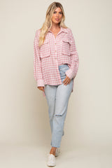 Mauve Plaid Front Pocket Hi-Low Top