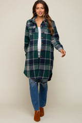 Green Plaid Fleece Maternity Long Shirt Jacket