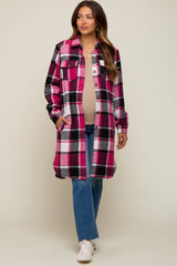 Pink Plaid Fleece Maternity Long Shirt Jacket