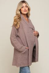 Mocha Fuzzy Knit Draped Maternity Cardigan