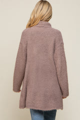 Mocha Fuzzy Knit Draped Maternity Cardigan