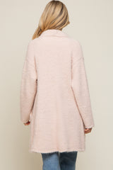 Beige Fuzzy Knit Draped Maternity Cardigan