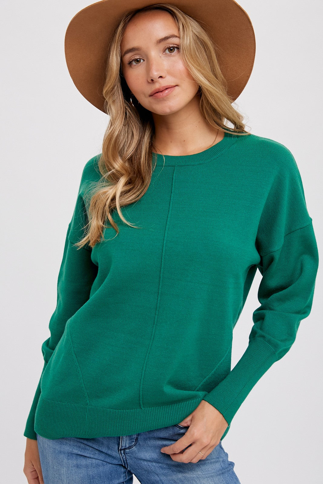 Green Rib Knit Exposed Seam Maternity Sweater