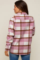 Mauve Plaid Fleece Maternity Shirt Jacket