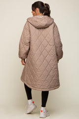 Light Taupe Quilted Long Puffer Jacket