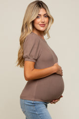 Taupe Brushed Knit Tied Back Cutout Maternity Top