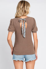 Taupe Brushed Knit Tied Back Cutout Top