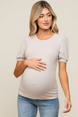 Beige Brushed Knit Tied Back Cutout Maternity Top