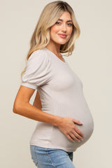 Beige Brushed Knit Tied Back Cutout Maternity Top