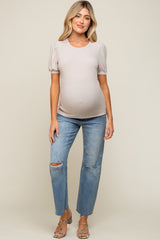 Beige Brushed Knit Tied Back Cutout Maternity Top