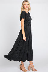 Black Printed Short Sleeve Tiered Maxi Dress