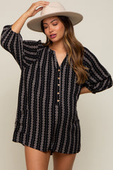 Black Printed Front Button Maternity Romper