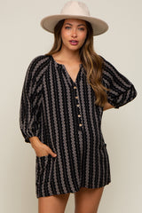 Black Printed Front Button Maternity Romper