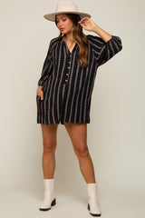 Black Printed Front Button Maternity Romper