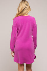 Magenta Rib Knit Long Sleeve Maternity Dress