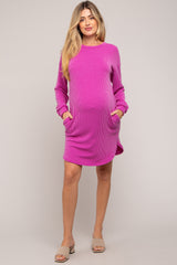 Magenta Rib Knit Long Sleeve Maternity Dress