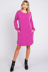 Magenta Rib Knit Long Sleeve Maternity Dress