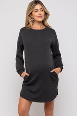 Charcoal Rib Knit Long Sleeve Maternity Dress