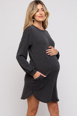 Charcoal Rib Knit Long Sleeve Maternity Dress