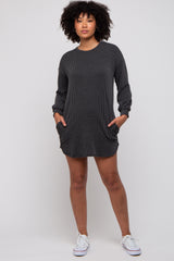 Charcoal Rib Knit Long Sleeve Dress