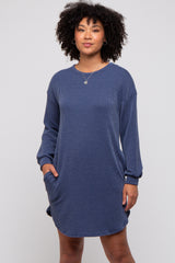 Navy Rib Knit Long Sleeve Dress