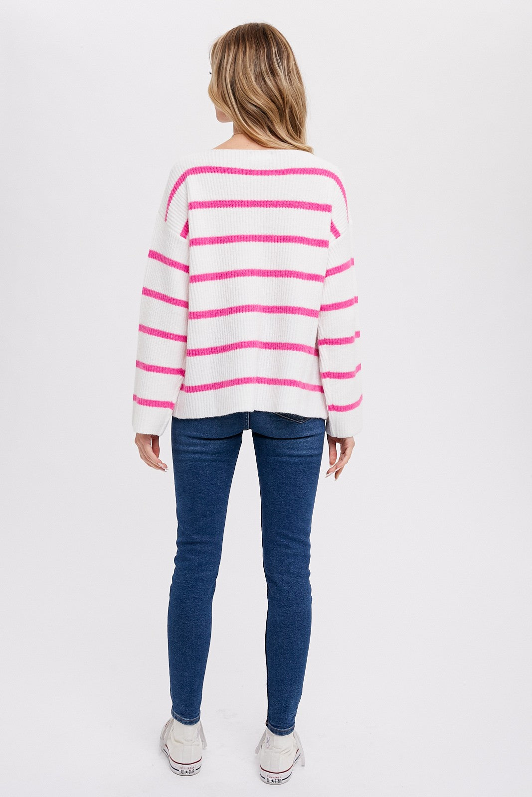 Pink Striped Boat Neck Sweater