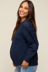 Navy Open Chunky Knit Maternity Sweater