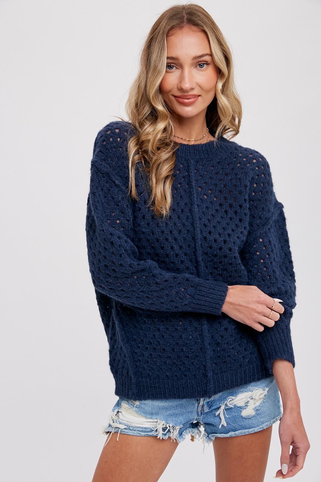 Navy Open Chunky Knit Sweater