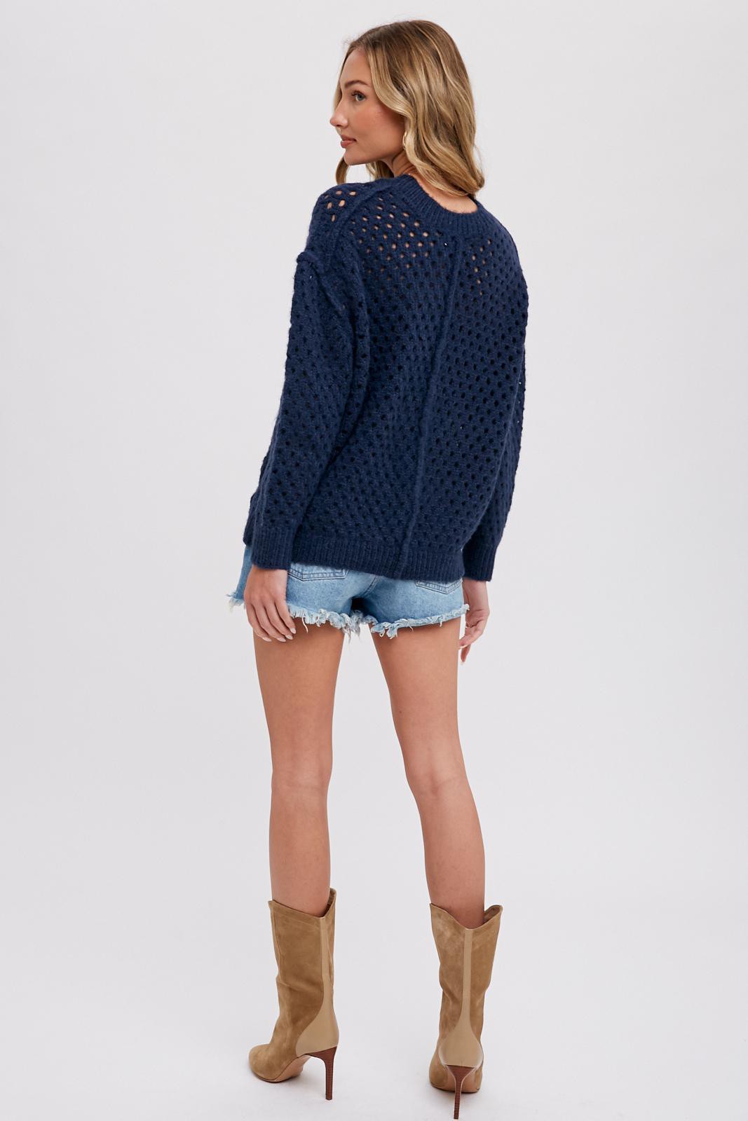 Navy Open Chunky Knit Sweater