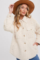 Cream Fuzzy Knit Maternity Shirt Jacket